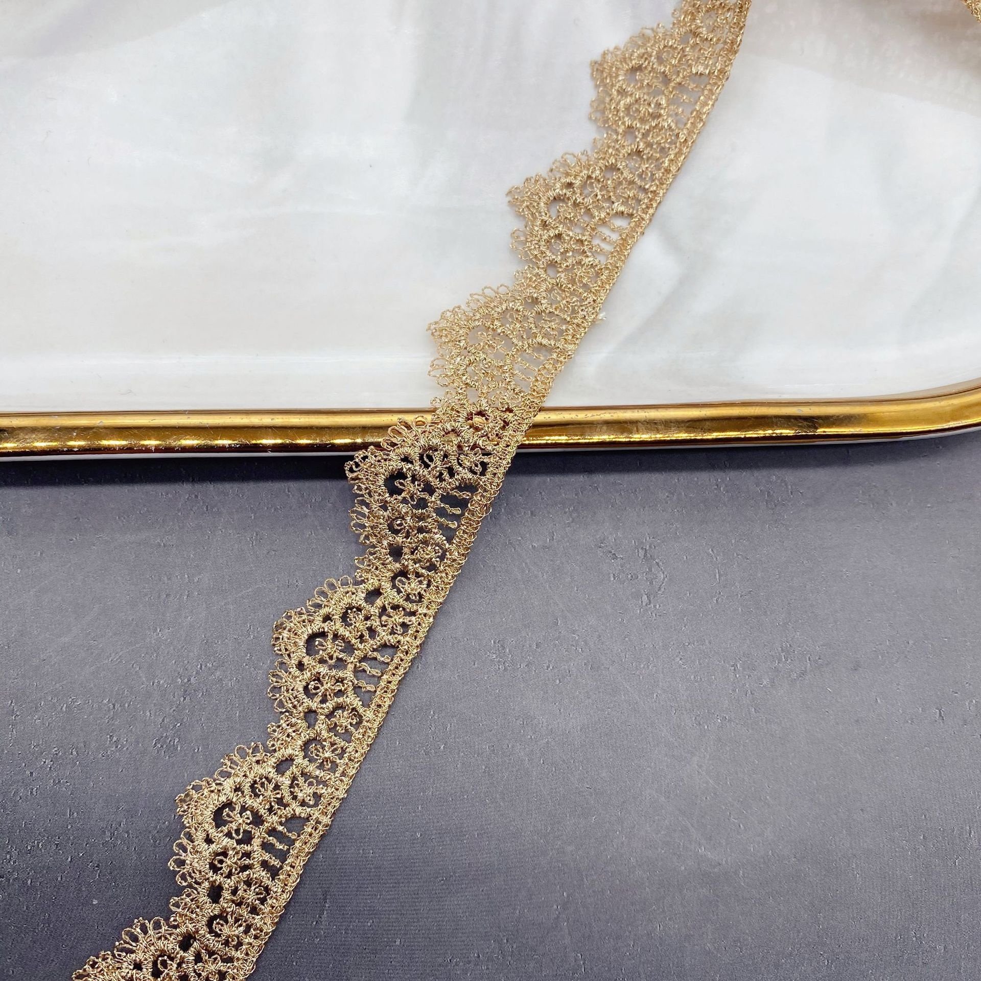 New gold thread chemical water soluble border crochet alencon galloon embroidery dentelle lace for women's cloth wedding trim
