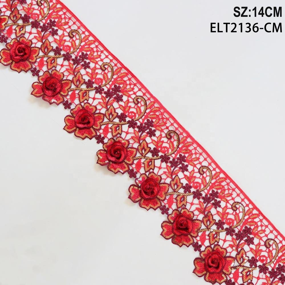 Guipure 3d polyester trim chemical border lace trimming multi colors flower embroidery lace trim sequin decorate clothing trim