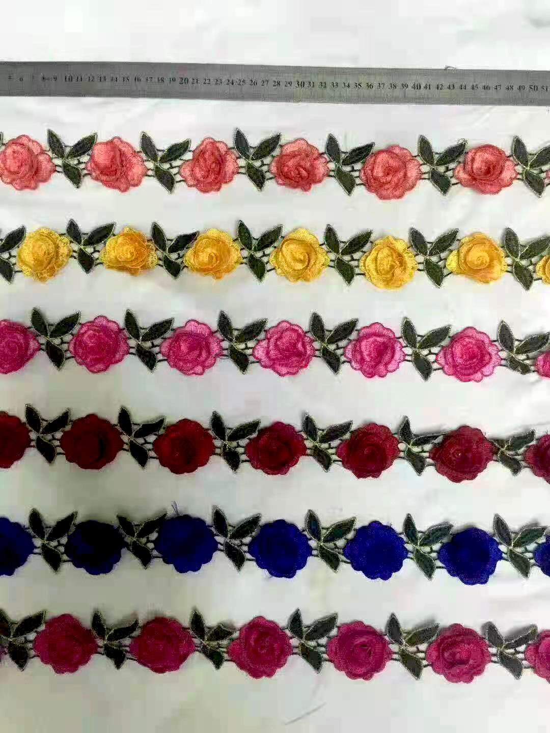 Guipure 3d polyester trim chemical border lace trimming multi colors flower embroidery lace trim sequin decorate clothing trim