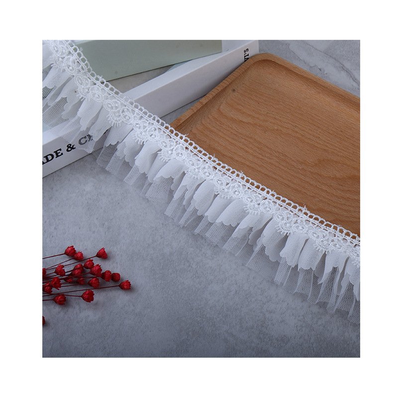Embroidery Lace Trim for Clothes Sleeve Collar and Wedding Dress Decorative Accessories Mesh Fabric Flower Popular White