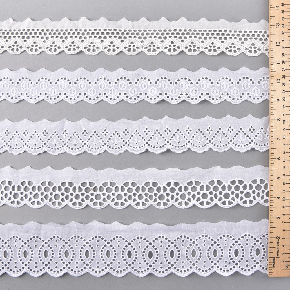 Wholesale Factory White Scalloped Patterned Embroidered Cotton Lace Trims for Clothing