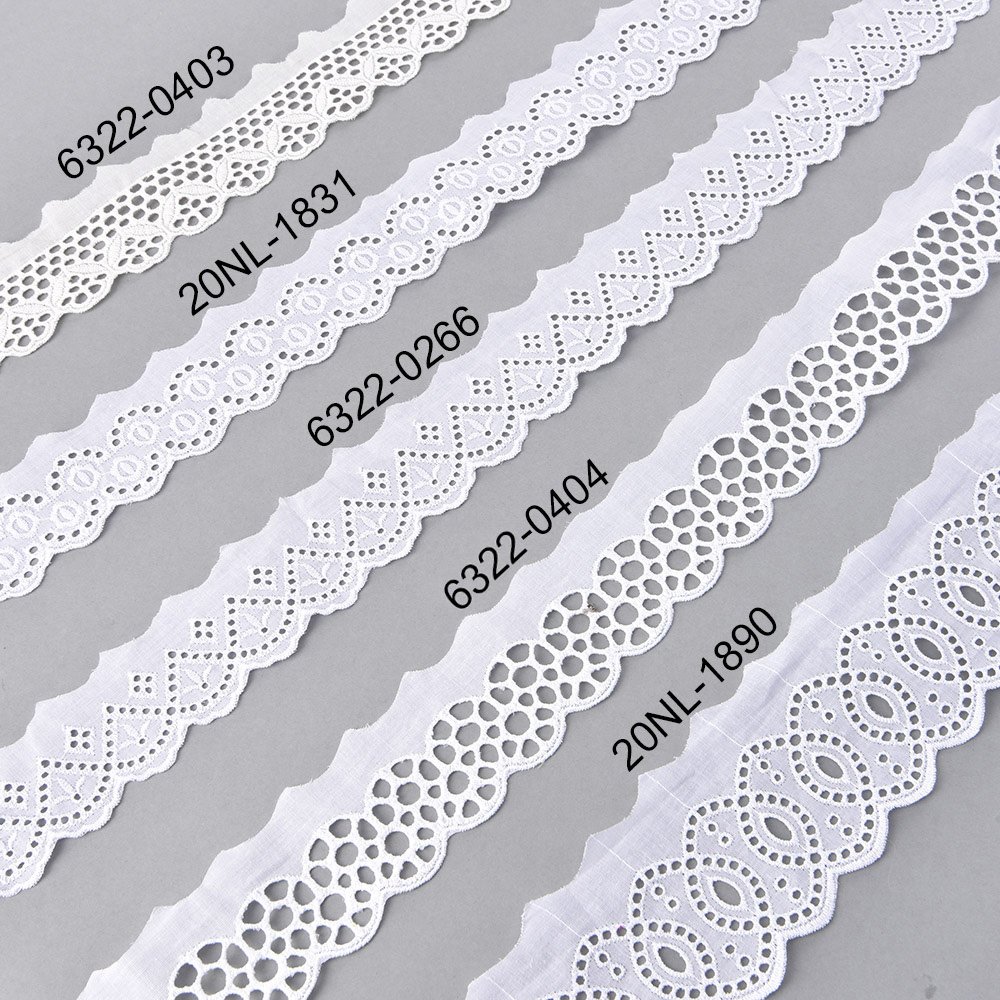 Wholesale Factory White Scalloped Patterned Embroidered Cotton Lace Trims for Clothing