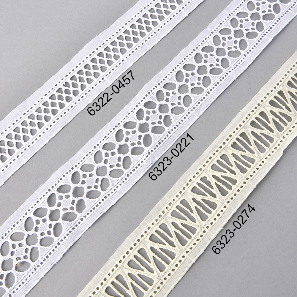 Wholesale Factory White Scalloped Patterned Embroidered Cotton Lace Trims for Clothing