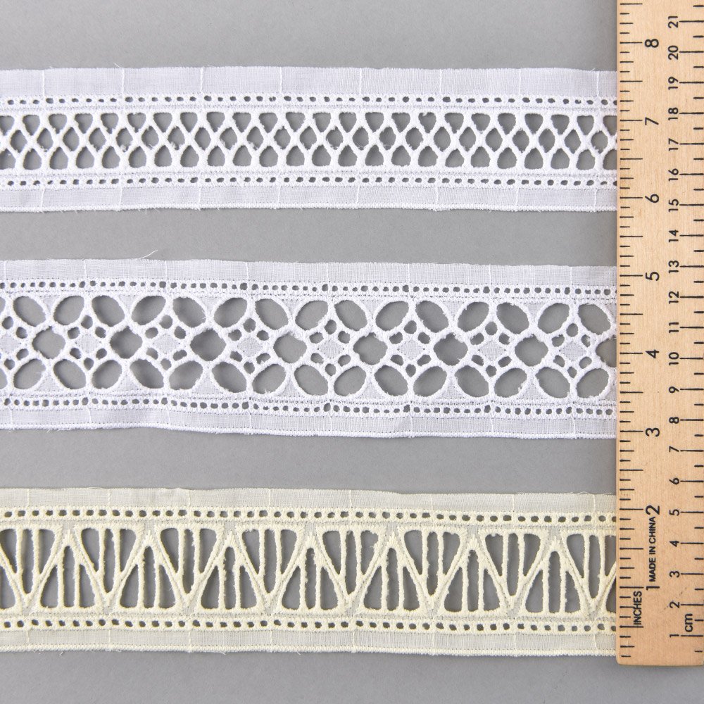 Wholesale Factory White Scalloped Patterned Embroidered Cotton Lace Trims for Clothing