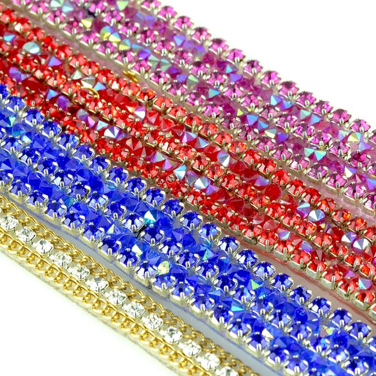 SS6 to ss38 Milk white plastic cup chain crystal rhinestone trimming rolls for shoes