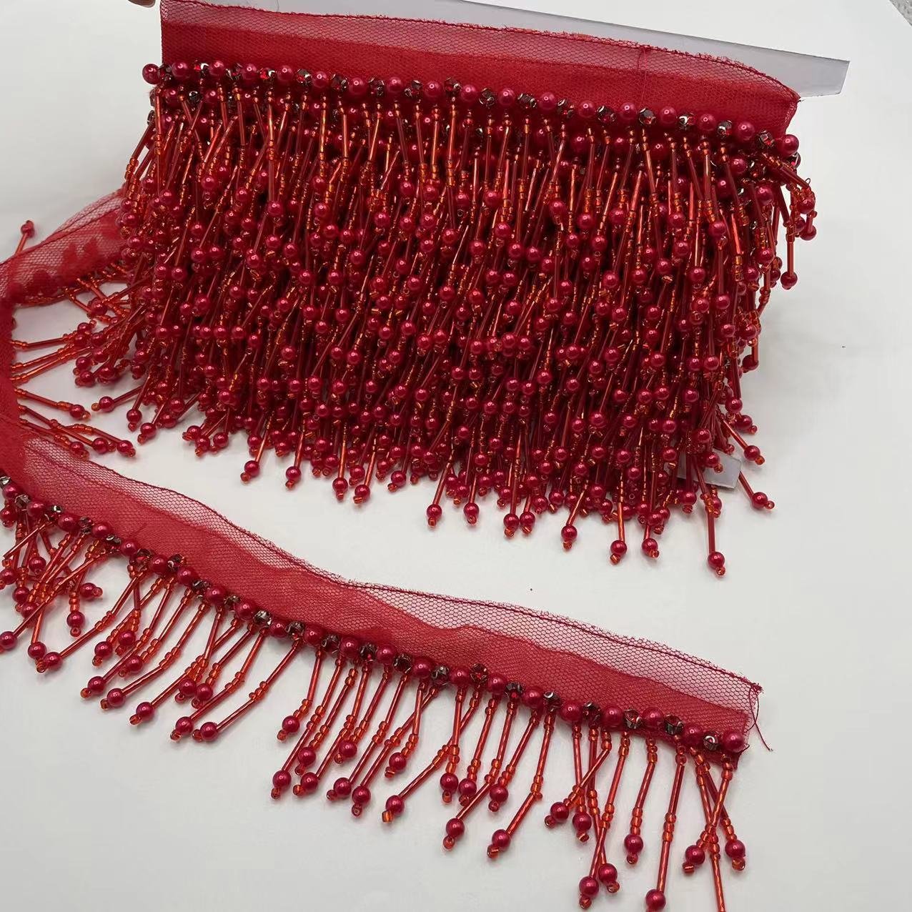 Handmade beaded crystal glass webbing fringe lace trim clothing curtain decoration