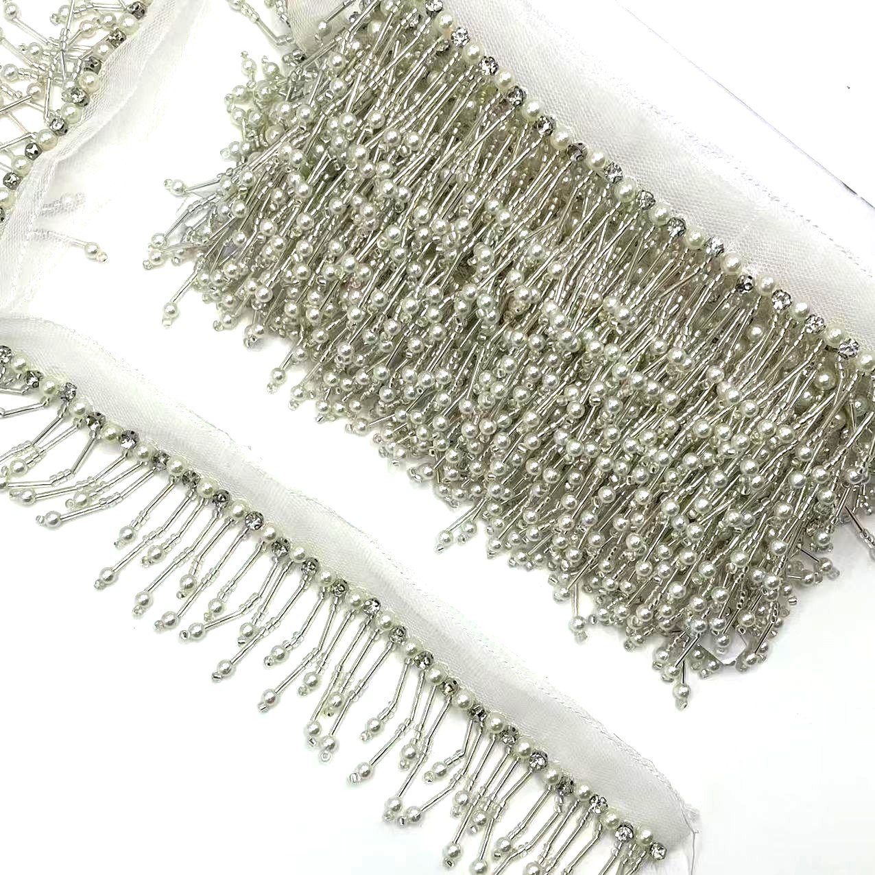 Handmade beaded crystal glass webbing fringe lace trim clothing curtain decoration
