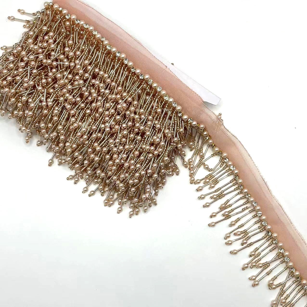 Handmade beaded crystal glass webbing fringe lace trim clothing curtain decoration