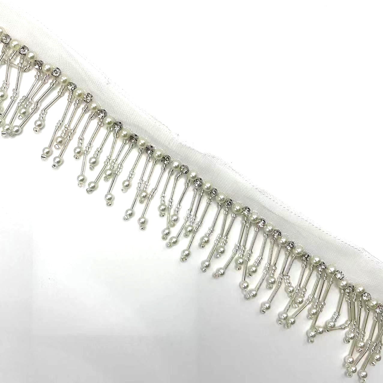 Handmade beaded crystal glass webbing fringe lace trim clothing curtain decoration