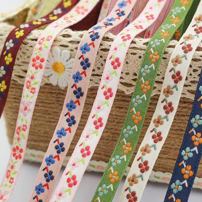 Ethnic floral ribbon Jacquard Trim for Sewing, Handmade Bag, Clothing Decoration