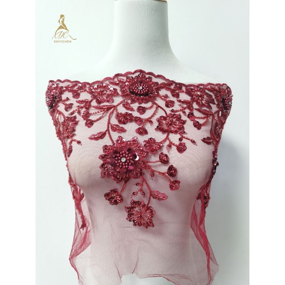 high quality sequin beads embroidery lace trimming 3D flower diamond design for dress fabric accessories