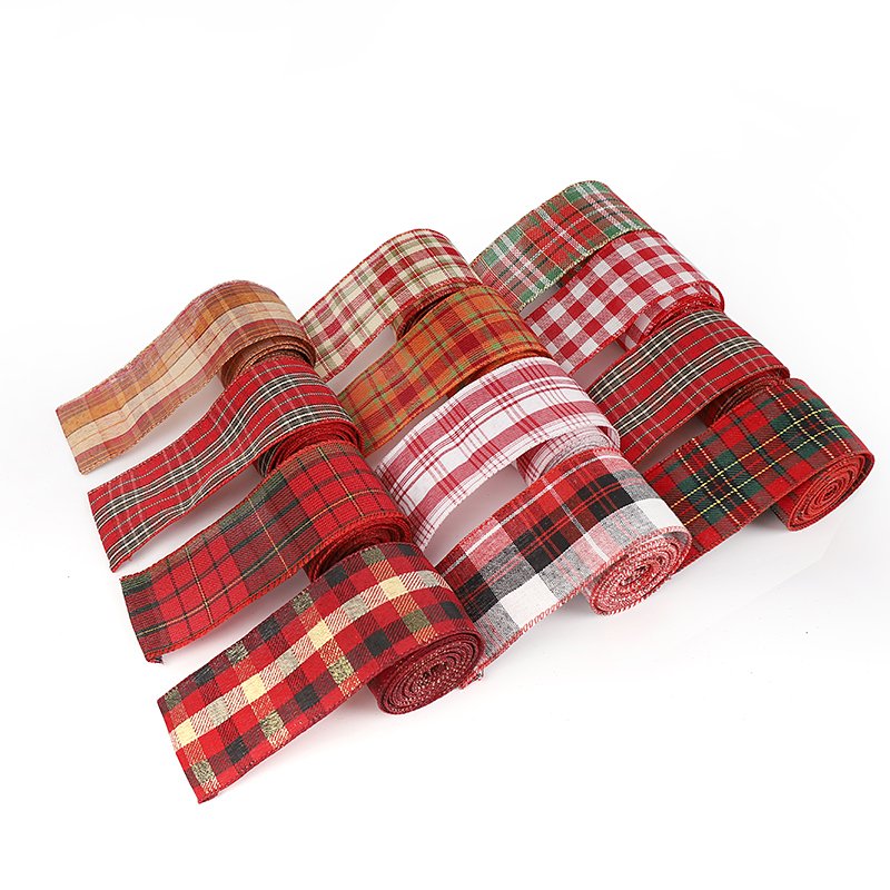 Bulk Wholesale 1 Roll 5 Yard 6.3CM Wide Wreaths Bow Making Christmas Wedding Decorative Linen Plaid Stripes Wired Edge Ribbon