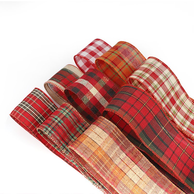 Bulk Wholesale 1 Roll 5 Yard 6.3CM Wide Wreaths Bow Making Christmas Wedding Decorative Linen Plaid Stripes Wired Edge Ribbon
