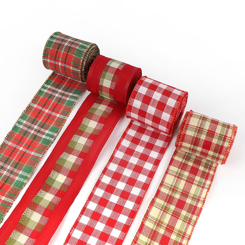 Bulk Wholesale 1 Roll 5 Yard 6.3CM Wide Wreaths Bow Making Christmas Wedding Decorative Linen Plaid Stripes Wired Edge Ribbon