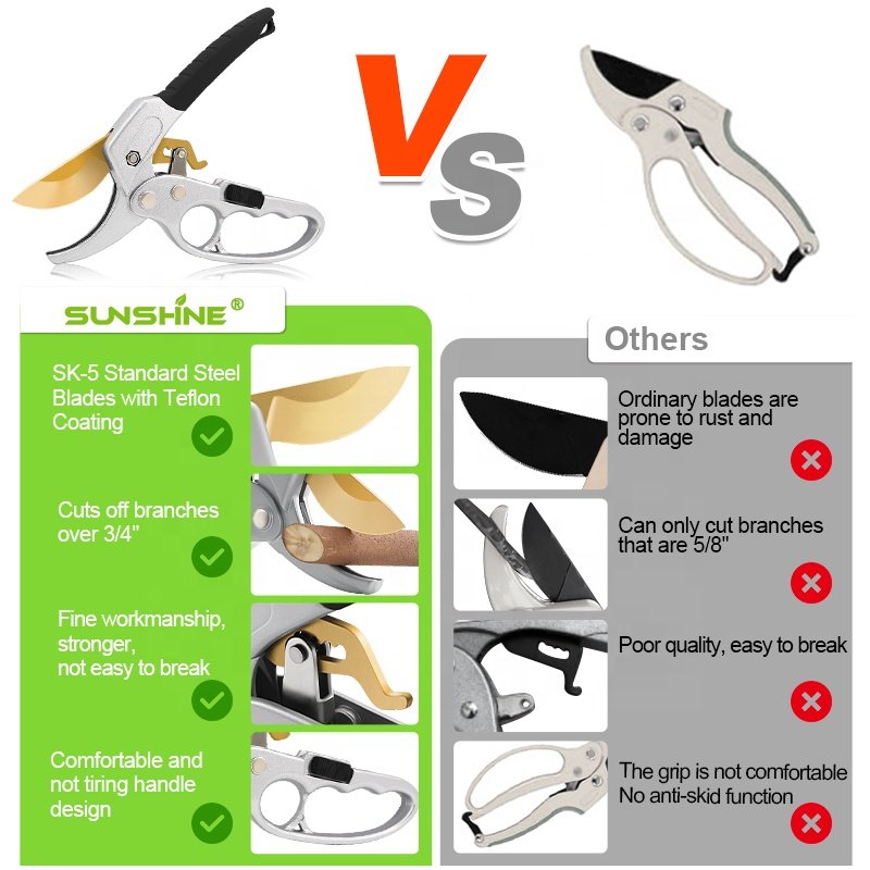 SUNSHINE Handheld Plant Branch Fruit Flower Trim Straight Curved Blade Garden Pruning Shears Garden Scissors With Safety Lock