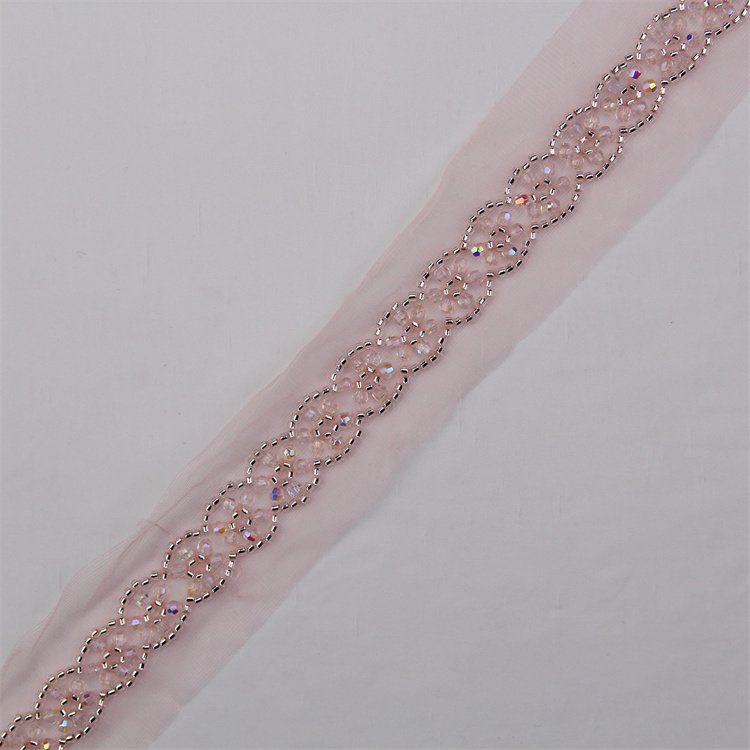 Decorative 4cm Flower Lace Applique And Trim Embroidery Beaded Sequined Pearl Beaded Rhinestone White Lace Trim