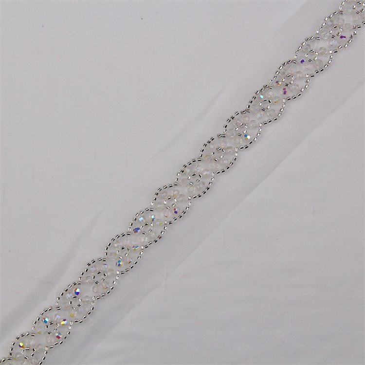 Decorative 4cm Flower Lace Applique And Trim Embroidery Beaded Sequined Pearl Beaded Rhinestone White Lace Trim