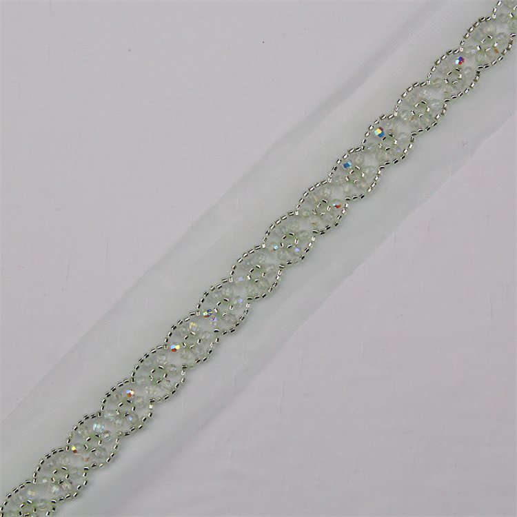 Decorative 4cm Flower Lace Applique And Trim Embroidery Beaded Sequined Pearl Beaded Rhinestone White Lace Trim