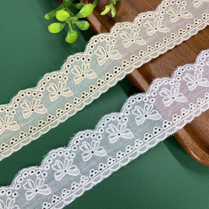 Spot 4cm Refined cotton Bow Embroidery Lace Supply Clothing accessories Skirt Neckline Bedding diy trimmings lace fabric