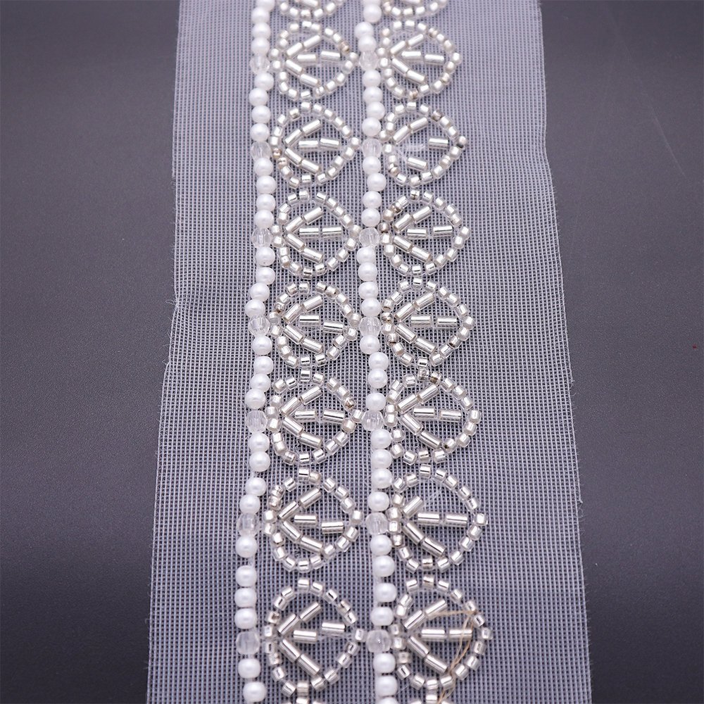 Factory Wholesale Beaded Lace Appliques Lace Trims Sew On Pearls Beads Lace Trim For Garments