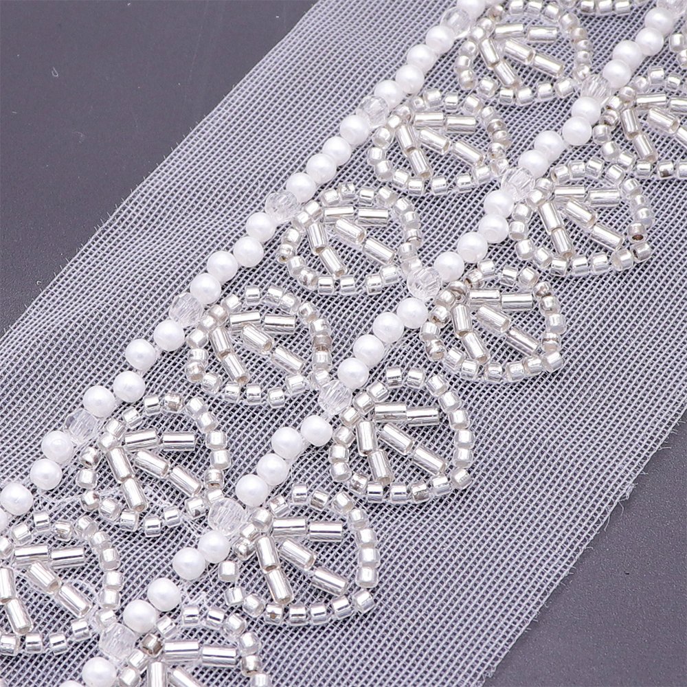 Factory Wholesale Beaded Lace Appliques Lace Trims Sew On Pearls Beads Lace Trim For Garments
