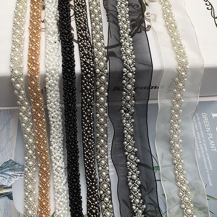 Trendy DIY Garment Accessories Elegant Pearl Beaded Lace Trim for Unique Clothes Decoration