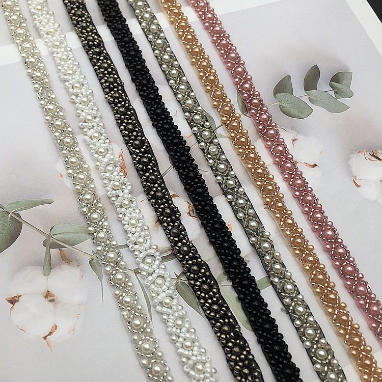Trendy DIY Garment Accessories Elegant Pearl Beaded Lace Trim for Unique Clothes Decoration