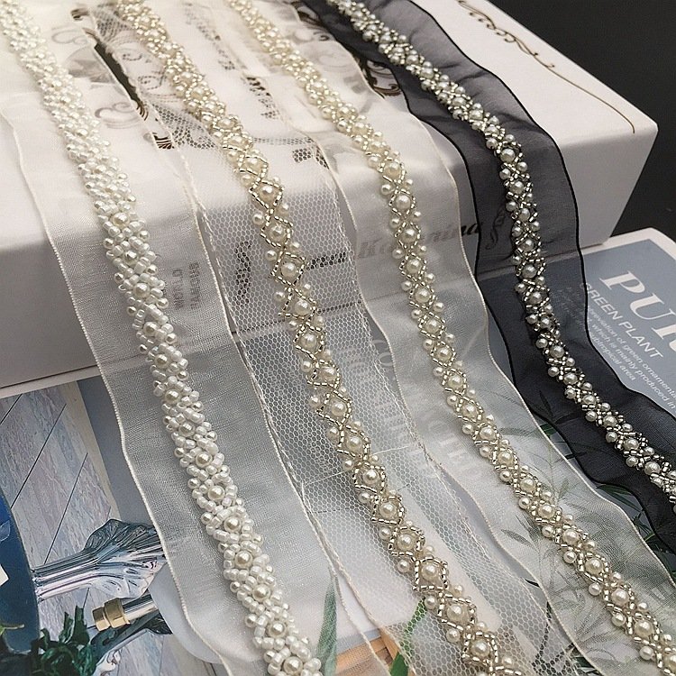 Trendy DIY Garment Accessories Elegant Pearl Beaded Lace Trim for Unique Clothes Decoration