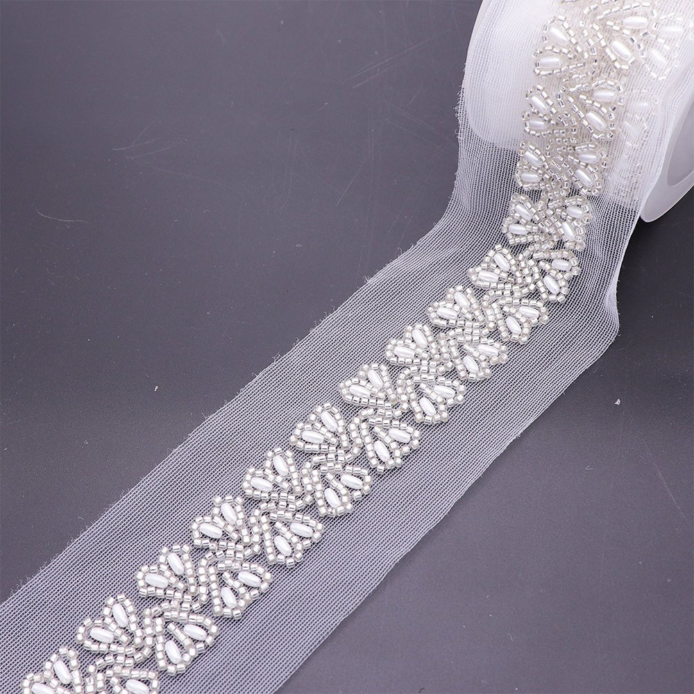 Custom Style White Bridal Wedding Dresses Beaded Lace Trim High Quality Lace Trimming With Machine Embroidery