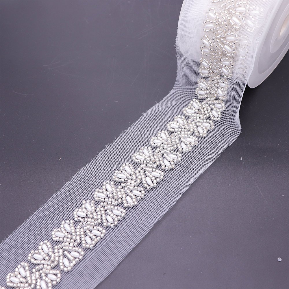Custom Style White Bridal Wedding Dresses Beaded Lace Trim High Quality Lace Trimming With Machine Embroidery