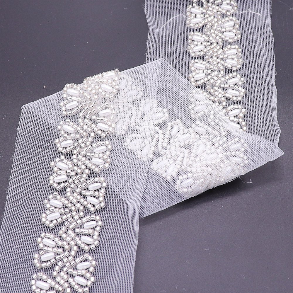 Custom Style White Bridal Wedding Dresses Beaded Lace Trim High Quality Lace Trimming With Machine Embroidery