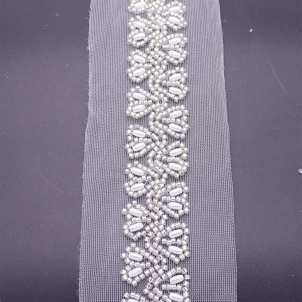 Custom Style White Bridal Wedding Dresses Beaded Lace Trim High Quality Lace Trimming With Machine Embroidery