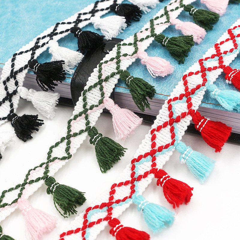 Ethnic Fringe Tassel Pom Pom Lace Trim Border Tape Sequin Style Cushion Pillow Wedding Dress Dance Costume Garments Bags Machine