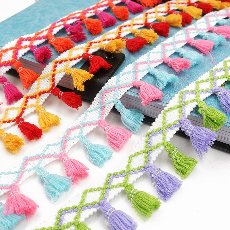 Ethnic Fringe Tassel Pom Pom Lace Trim Border Tape Sequin Style Cushion Pillow Wedding Dress Dance Costume Garments Bags Machine
