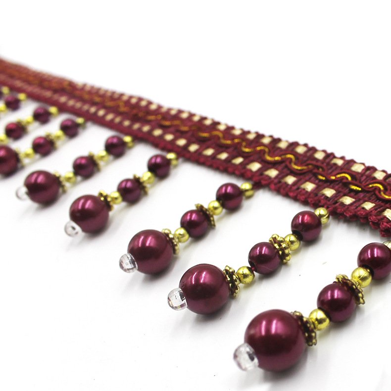 Cheap Price Three pearls Curtain Tassel Fringe Trim, Beaded Fringe Trimming