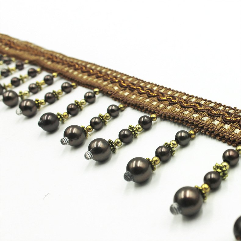 Cheap Price Three pearls Curtain Tassel Fringe Trim, Beaded Fringe Trimming