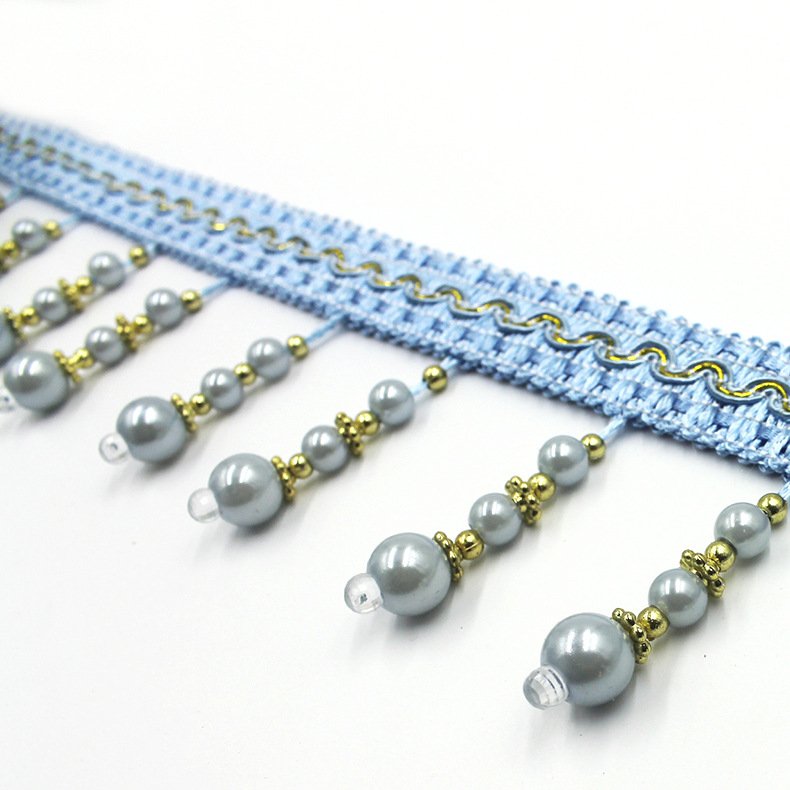 Cheap Price Three pearls Curtain Tassel Fringe Trim, Beaded Fringe Trimming