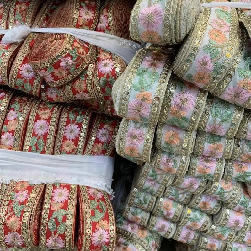 New Arrival Sequined Ethnic Lace Trim Embroidered Laces for sarees Borders