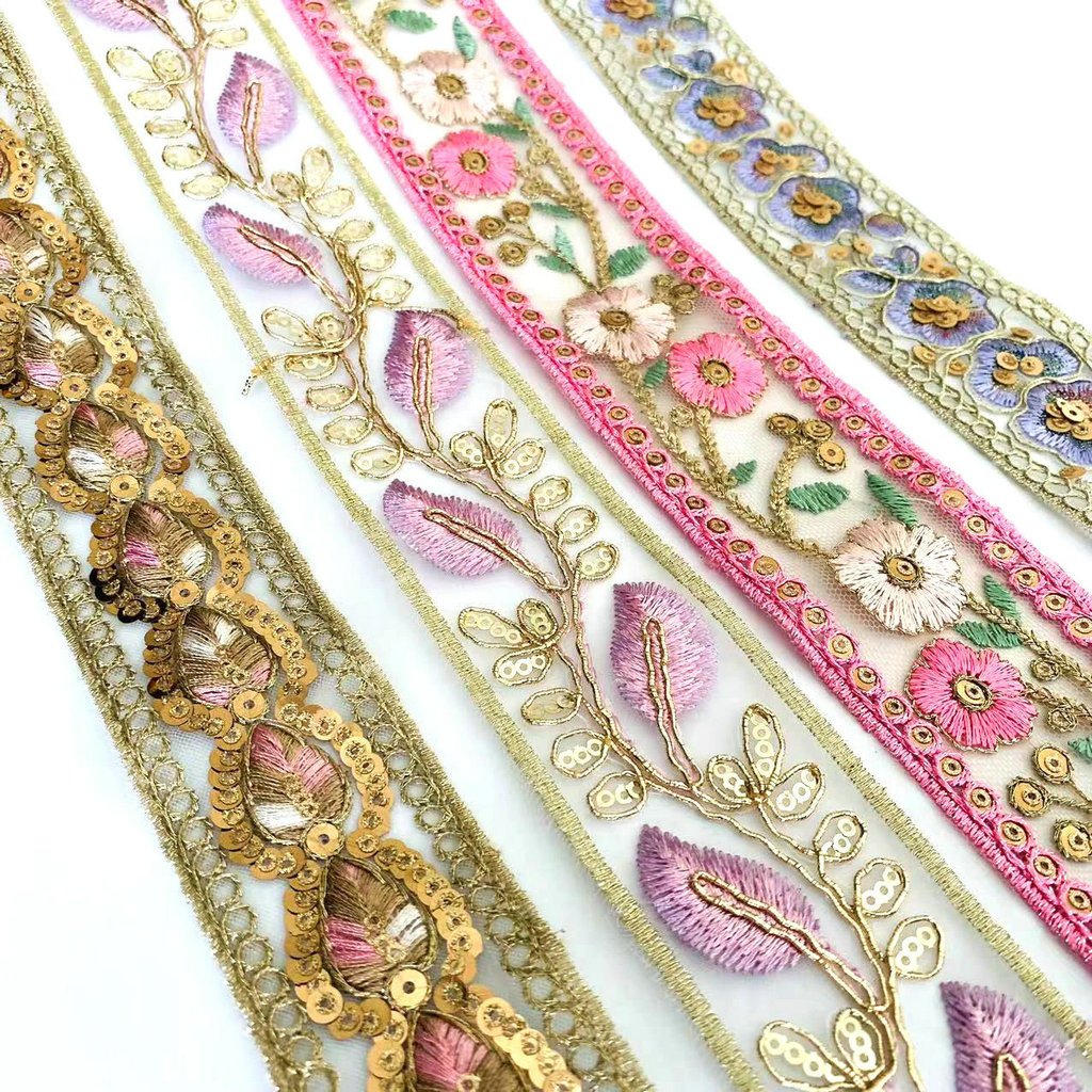 New Arrival Sequined Ethnic Lace Trim Embroidered Laces for sarees Borders