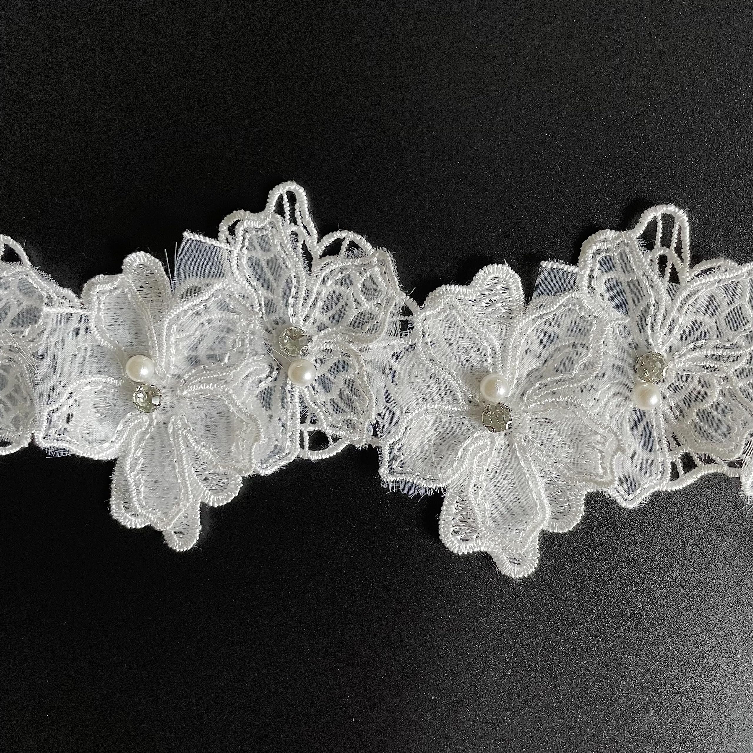 Handmade DIY Sewing 3D Flower Lace Trim Floral Embroidered Beads Lace Trim Fabric Appliques Lace for Costume Decoration