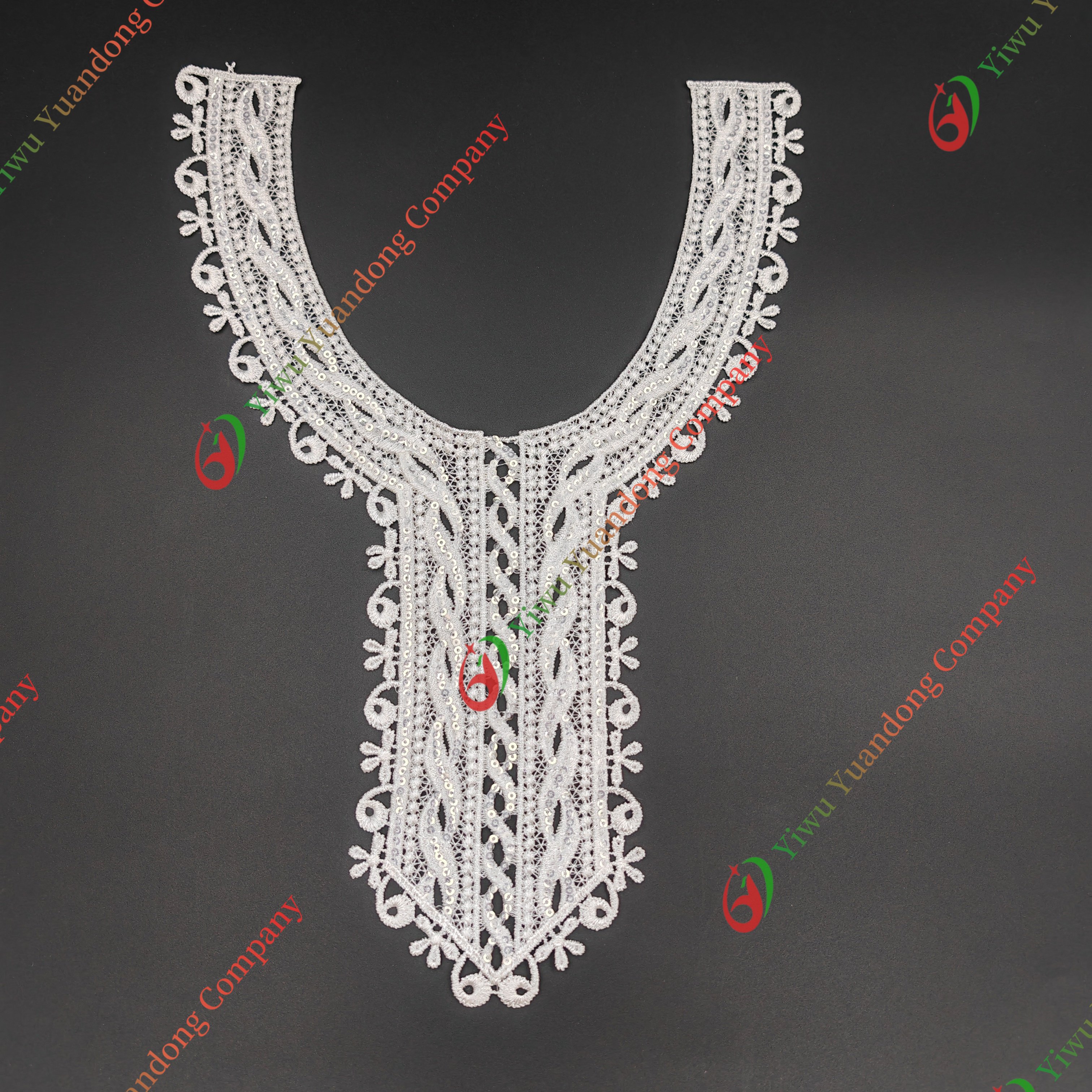 New Embroidered Polyester Chiffon Fabric Neckline Lace Trim with Flowers and Sequins for clothes