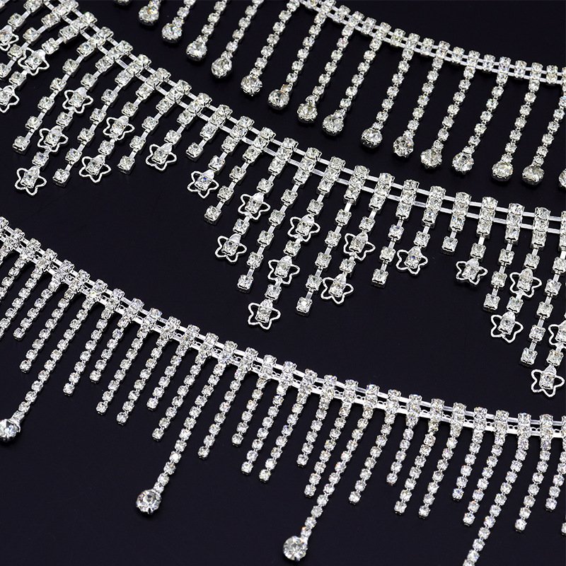 High Quality Crystal Rhinestone Trimming Glass Rhinestone Fringe Tassel Crystal Rhinestone Chain For Dress