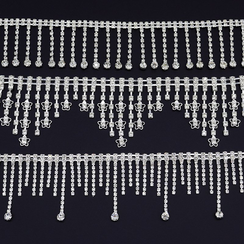 High Quality Crystal Rhinestone Trimming Glass Rhinestone Fringe Tassel Crystal Rhinestone Chain For Dress