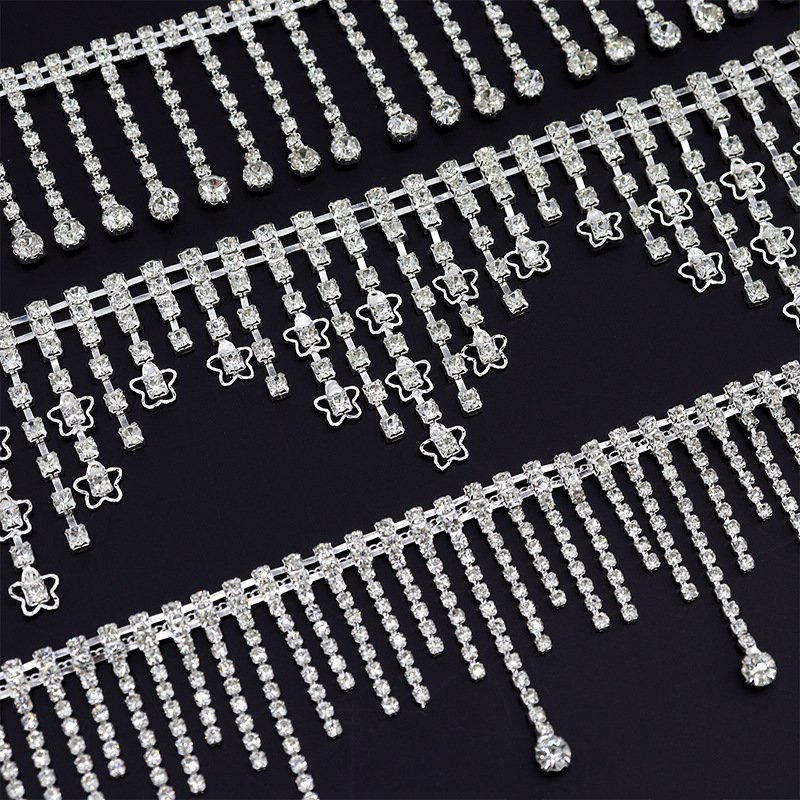 High Quality Crystal Rhinestone Trimming Glass Rhinestone Fringe Tassel Crystal Rhinestone Chain For Dress