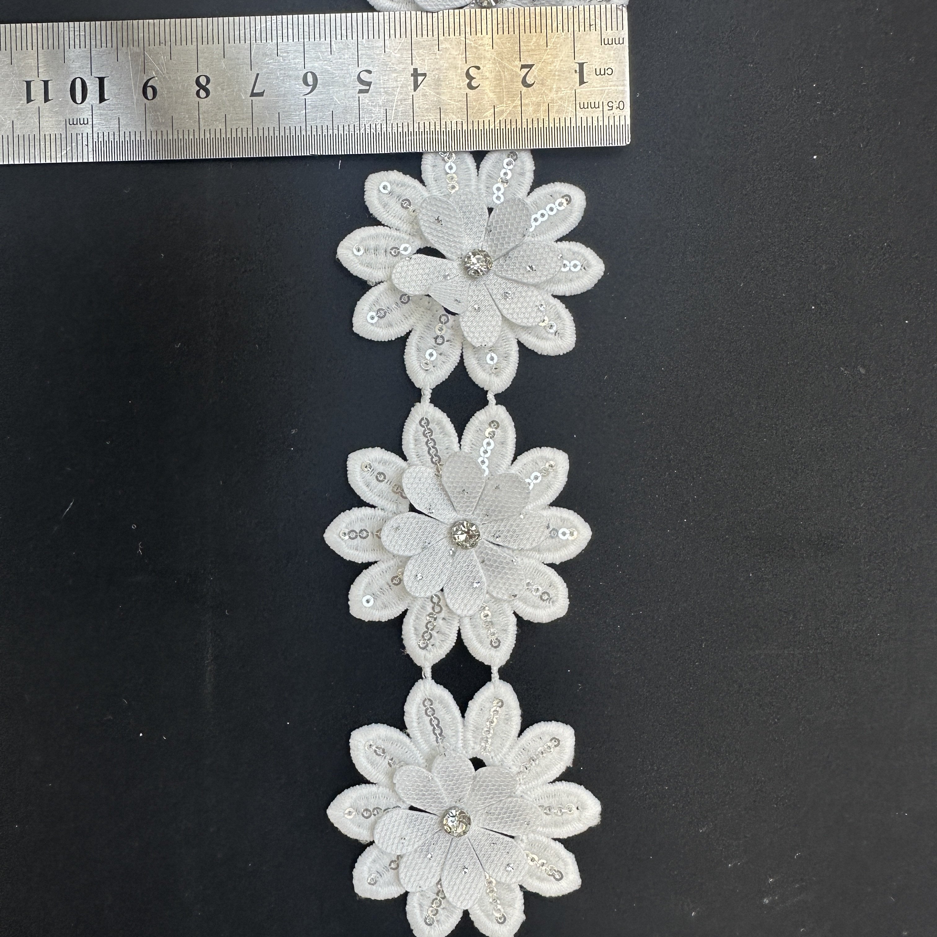 White Beaded Lace 100% Polyester Chemical Sequin Milk Silk Guipure Rhinestone Lace Trim