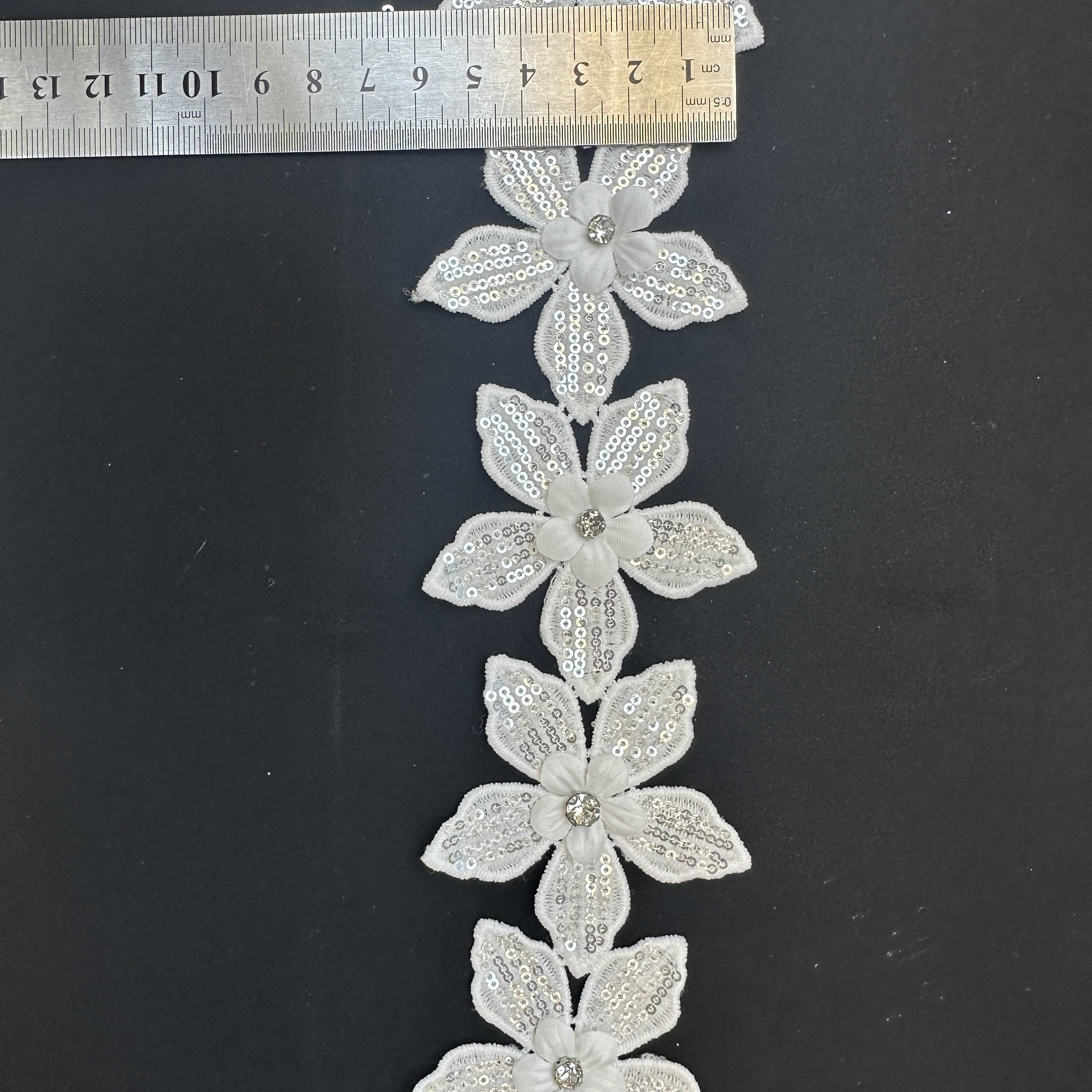 White Beaded Lace 100% Polyester Chemical Sequin Milk Silk Guipure Rhinestone Lace Trim