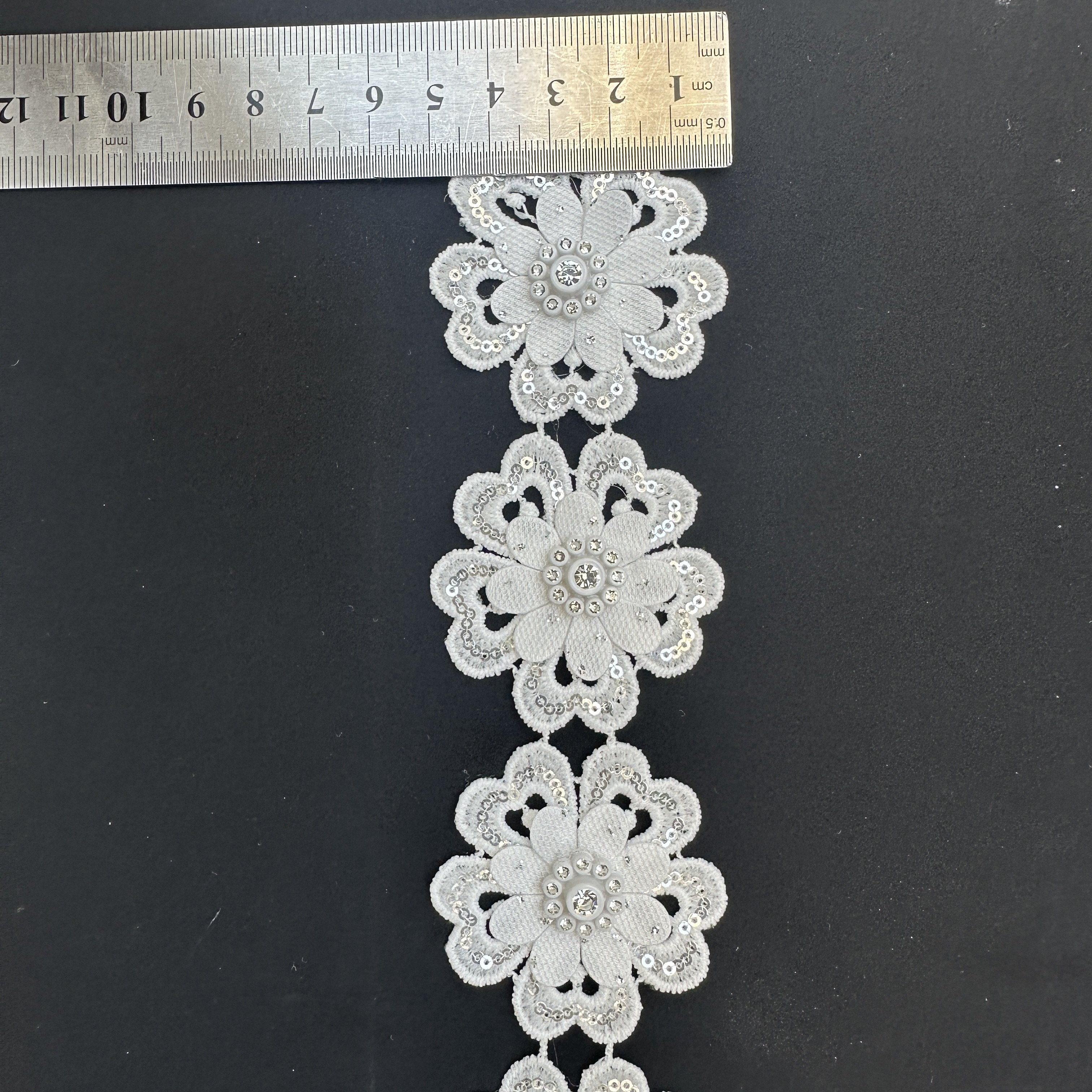 White Beaded Lace 100% Polyester Chemical Sequin Milk Silk Guipure Rhinestone Lace Trim