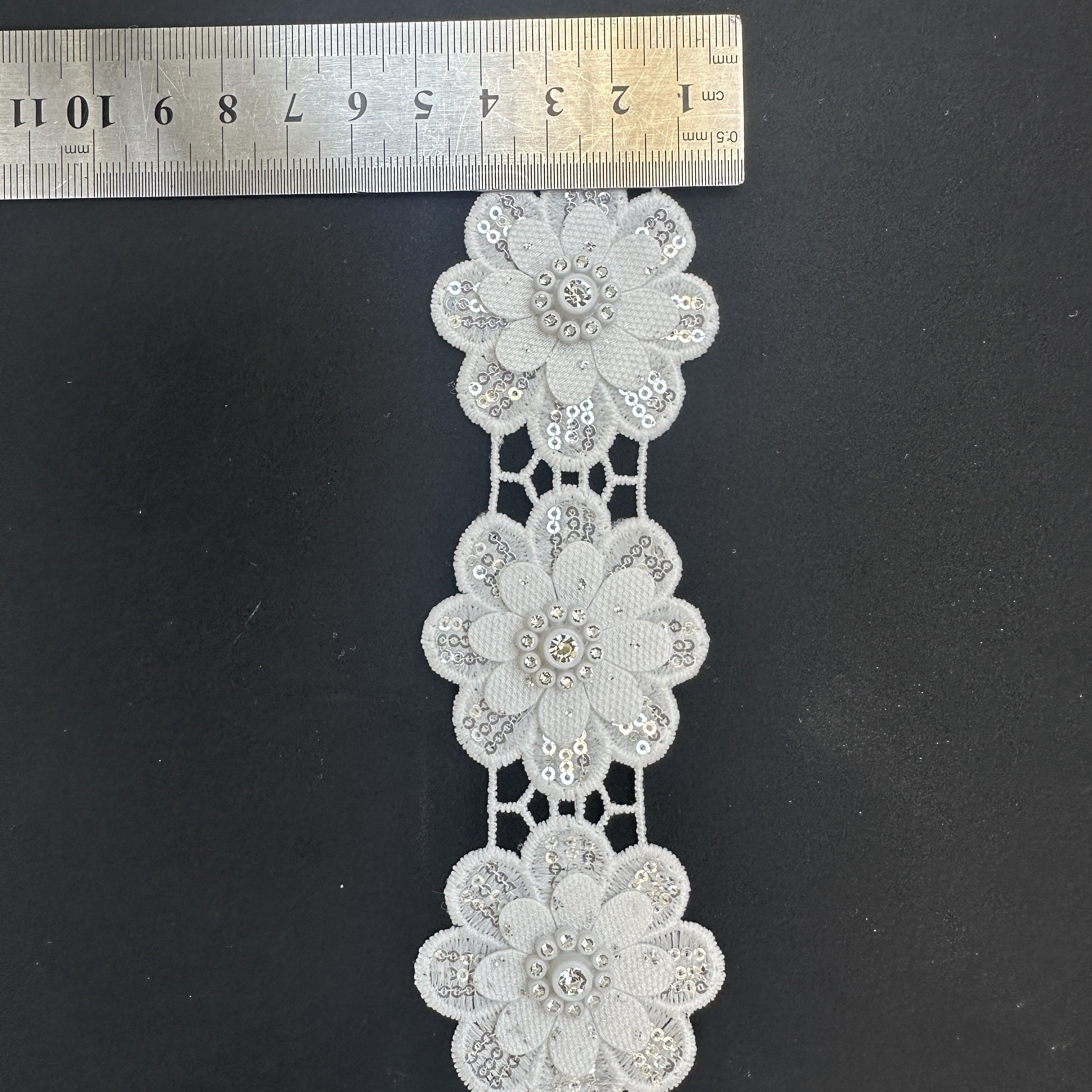 White Beaded Lace 100% Polyester Chemical Sequin Milk Silk Guipure Rhinestone Lace Trim