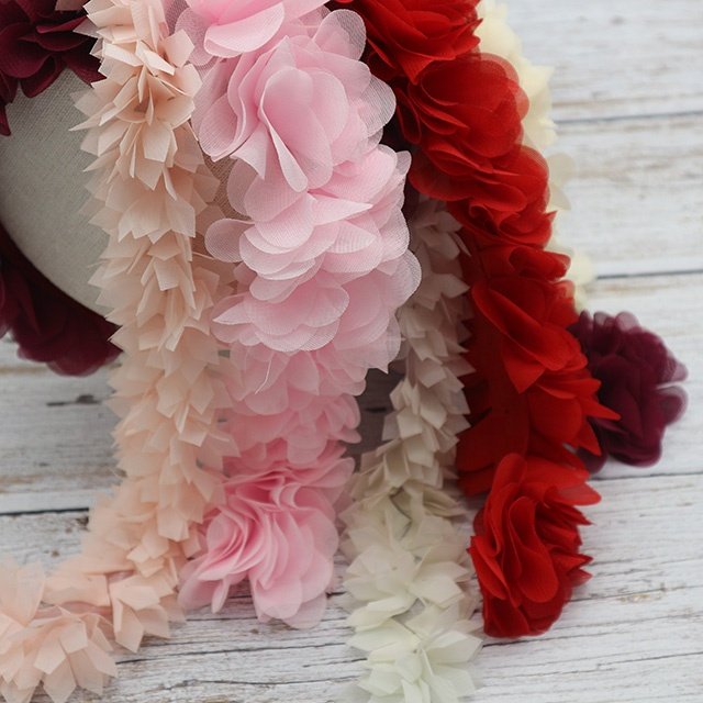 Chiffon Cluster Flowers Lace Dress Decoration,Chiffon Flower Lace Trim for garment accessories