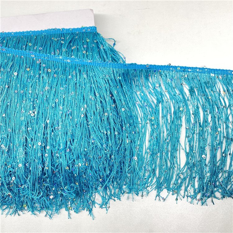 Hot Sale 20cm Encrypted Thickened Nylon Tassel Sequin Chainette Fringes Laces Trim Shiny tassel fringe trim